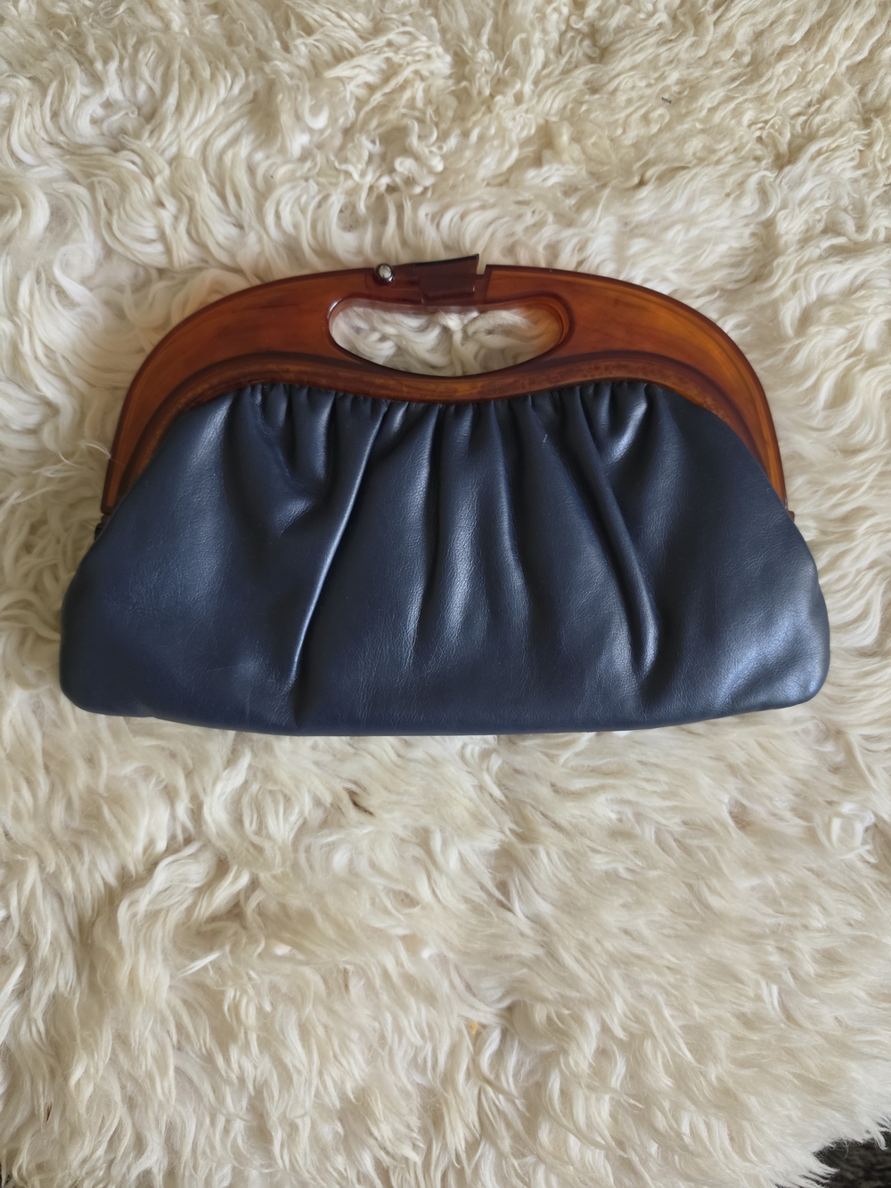 1960s Etra Classic Navy Leather Clutch with Tortoiseshell Handle